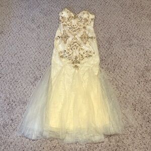 Aspeed Strapless Ivory Pink and Gold Dress